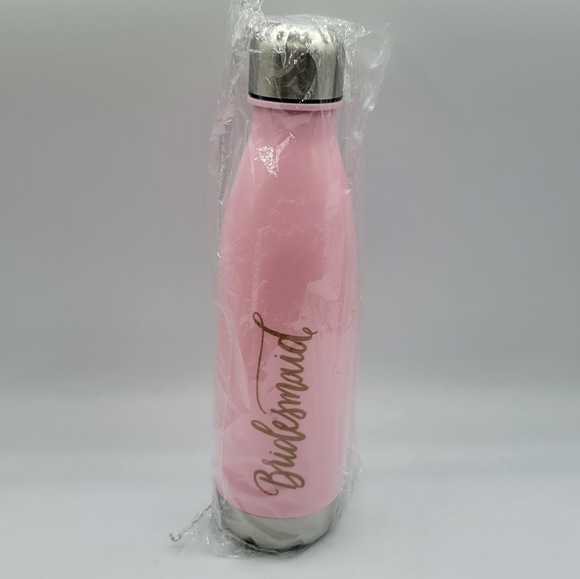 Bridesmaid Reusable Water Bottle Pink Gold lettering - Picture 1 of 3